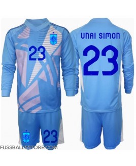 Günstige Spanien Unai Simon #23 Torwart Heimtrikotsatz Kinder EM 2024 Langarm (+ Kurze Hosen)